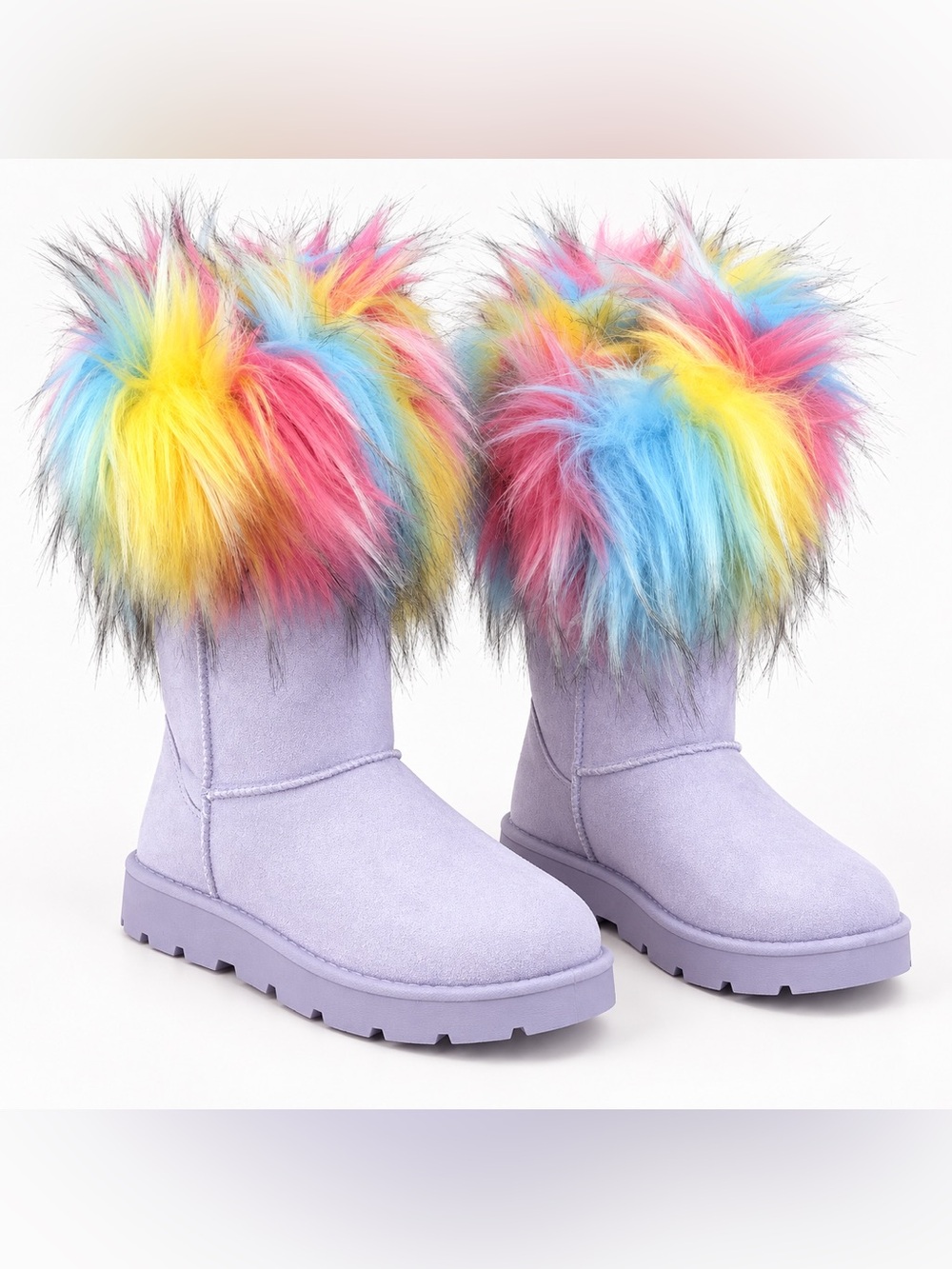 Bamboo Frozen-02 Lavender Rainbow Faux Fur Rave Boots Size 7.5